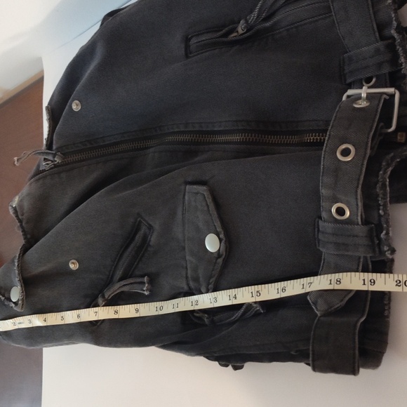 12th tribe faded black Moto jean jacket size small distressed - Picture 6 of 8